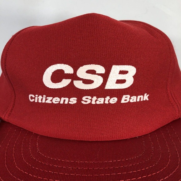 VINTAGE CITIZENS STATE BANK HAT CAP MENS SNAPBACK RED USA MADE TRUCKER 80s 90s - Picture 4 of 11